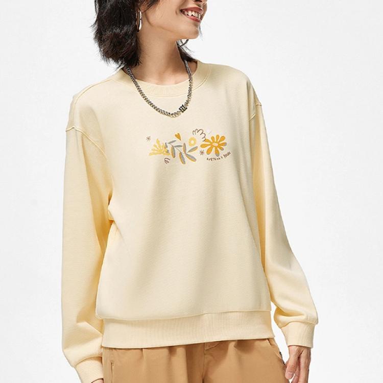 Li-Ning Floral Round Neck Loose Sweatshirt Women Sweatshirts Cream-Yellow AWDT446-2
