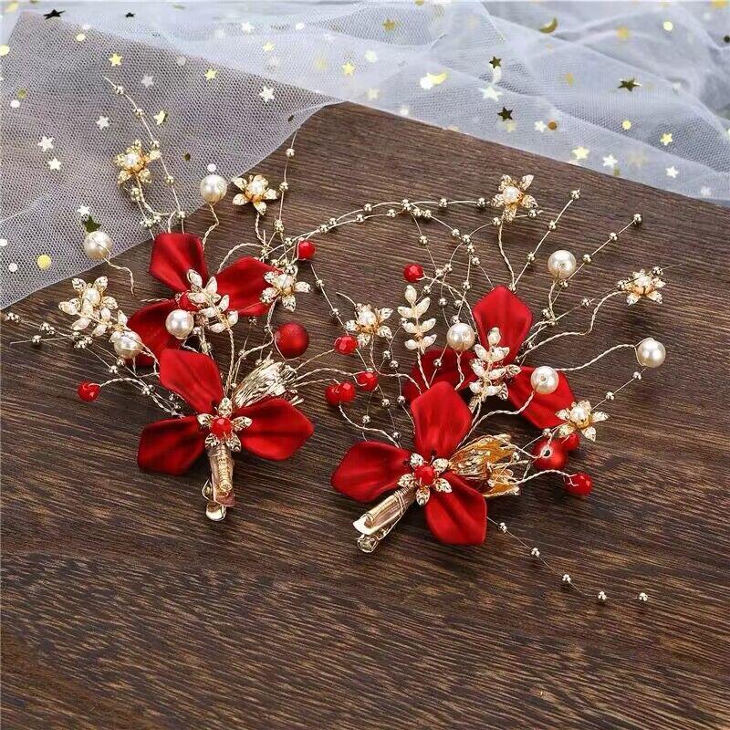 

Новые Свадебные Аксессуары для Волос Китайский Свадебный Головной Убор Ручная Работа Хрустальная Шпилька Антикварный Цветок Тостовая Одежда Аксессуары для Волос Цветок на Голову Хань