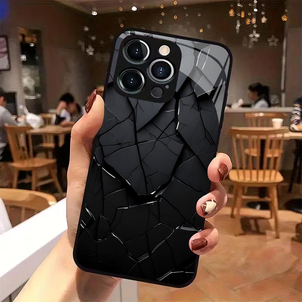 Creative crack pattern tempered glass phone case suitable for iPhone 17 16 15 14 13 12 11 Pro/Max/Plus shockproof back cover