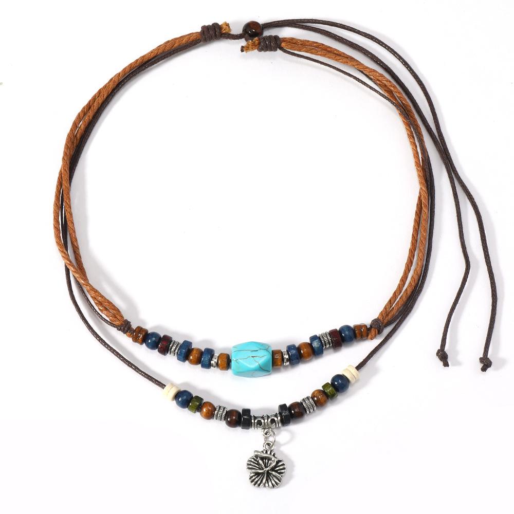 Retro Chinese Style Floral Woven Pendant Chain Necklace