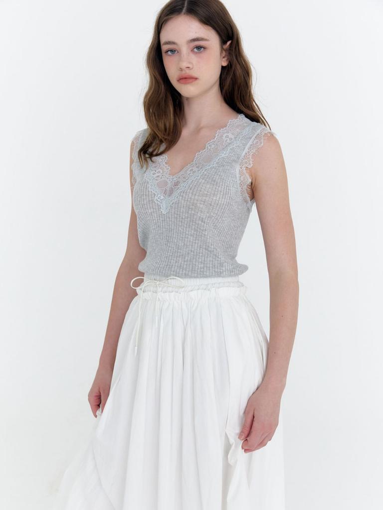 FABRICSEOUL Lace Ribbed Sleeveless Top Knit
