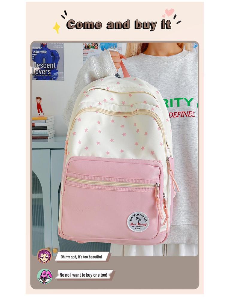Cross-border Star Print Junior Backpack: Large, Lightweight, Simple and Casual.