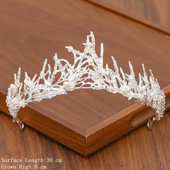 Düğün Saç Tiara Kristal gelin tacı Taç Gümüş Renk Diadem Peçe Tiaras Düğün saç aksesuarları Başlıklar Kafa Takı