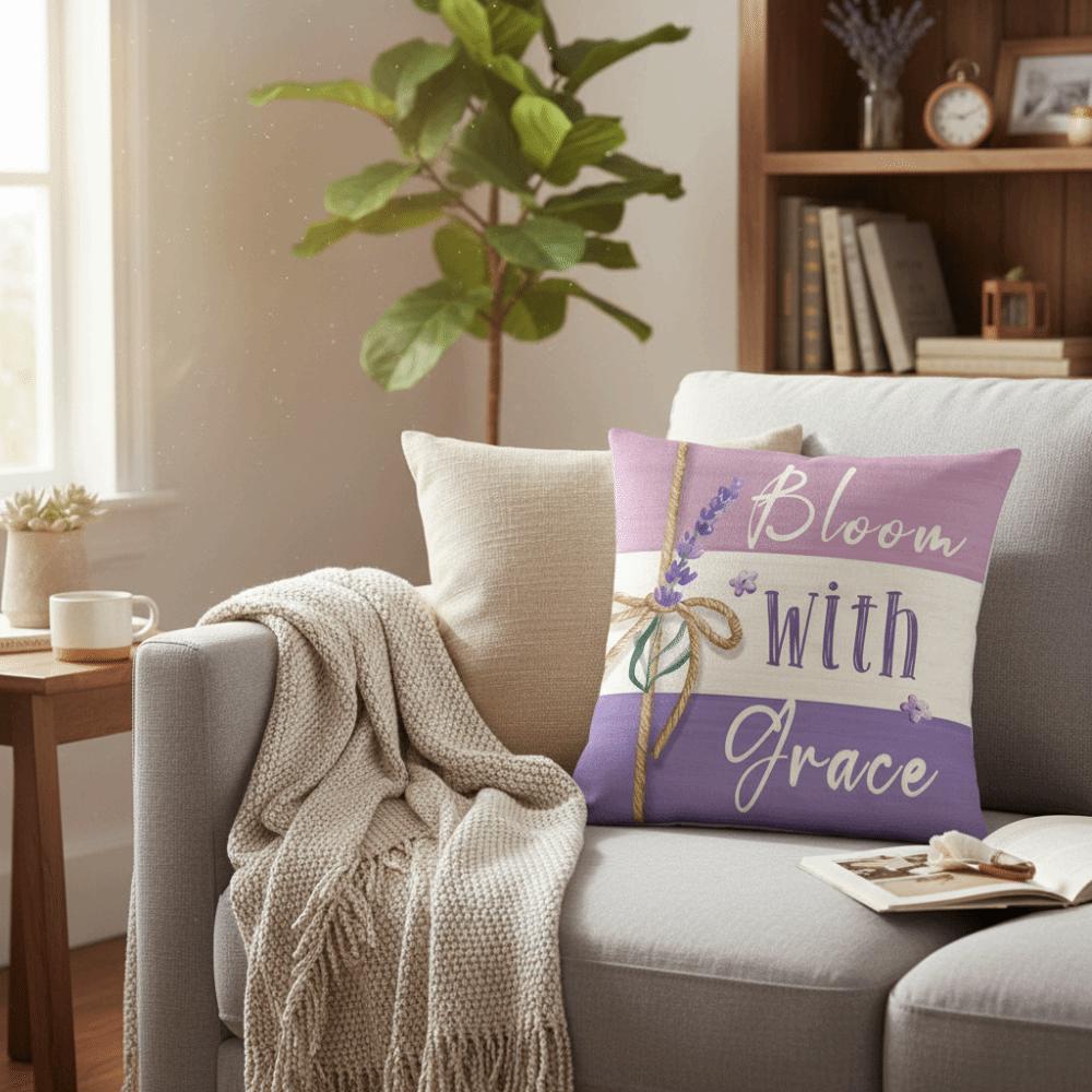 Polyester Material Cushion Cover Lavender Style Pattern Home Decor Pillowcase Home Decor