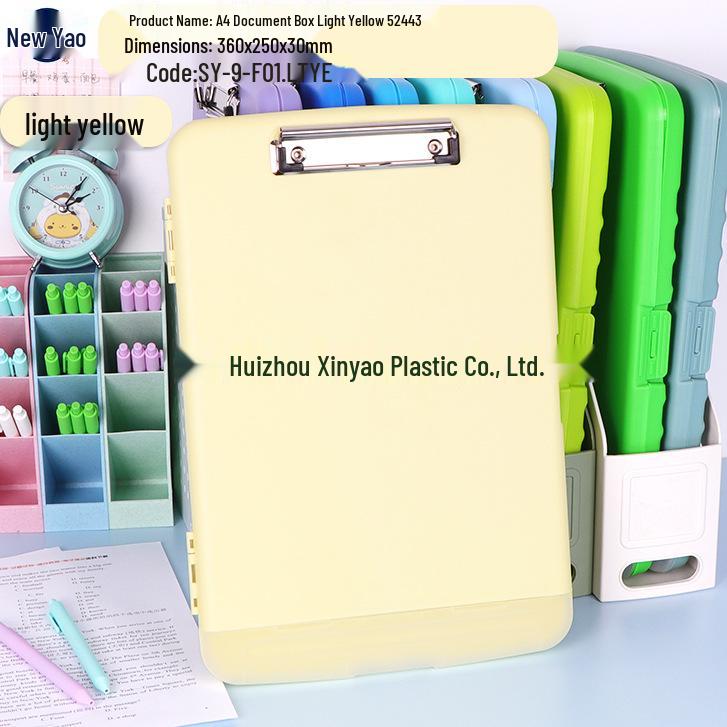 Large Capacity A4 File Box with Pen Slot & Clipboard for A5 Paper Storage
