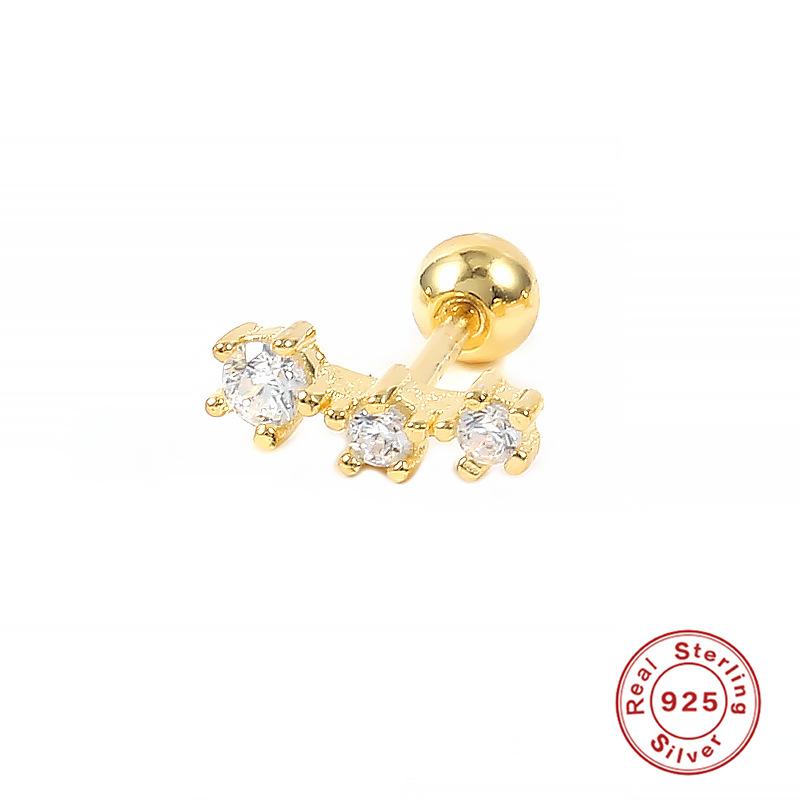 S925 Sterling Silver Piercing Ear Bone Stud Ear Nail Small Gold Ball Threaded Ear Stud Zircon Body Earrings Earrings
