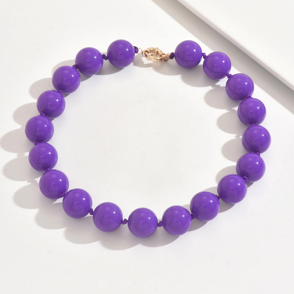 European Colorful Beaded Necklace, Ins Exaggerated Acrylic Round Bead Choker Clavicle Chain