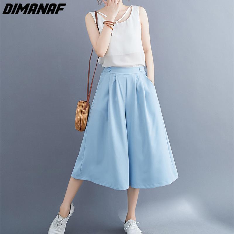 Dimanaf 2023 Summer Shorts Pants Women Elastic Pants Loose Casual Female Basic Trousers Wide Leg Pants Buttons
