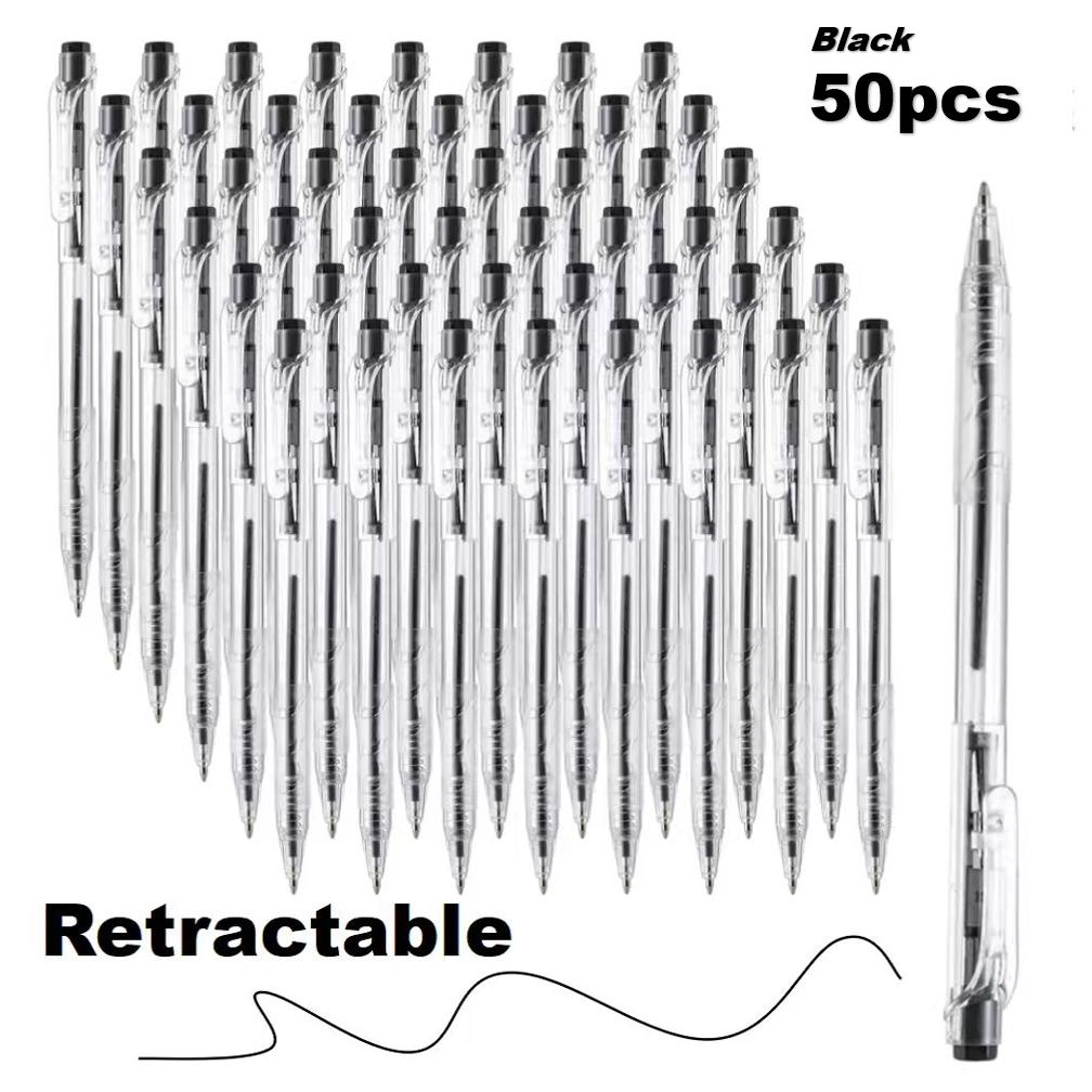 50 шт. Выдвижные шариковые ручки, Маркеры со средним наконечником, Шариковые ручки для плавного письма, Кнопочные ручки для ведения журнала 50pcs чёрный