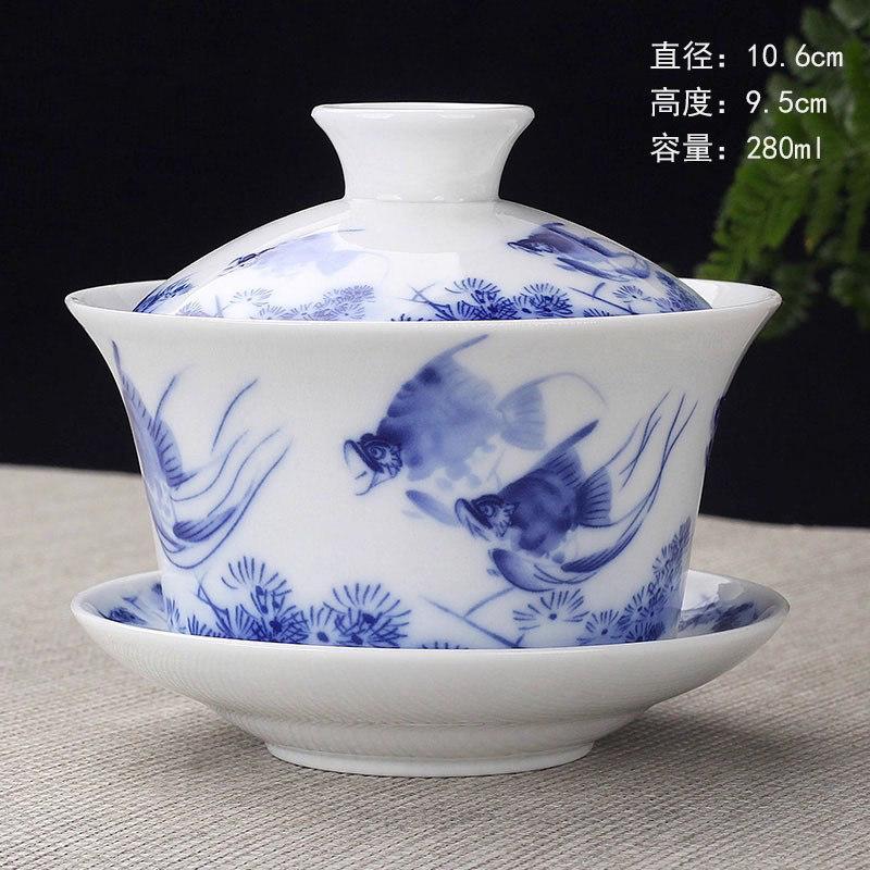 Anti-scalding teapot ceramic cover bowl large tea cup Kung Fu tea set Sancai Pu'er tea bowl hand-held teapot white porcelain