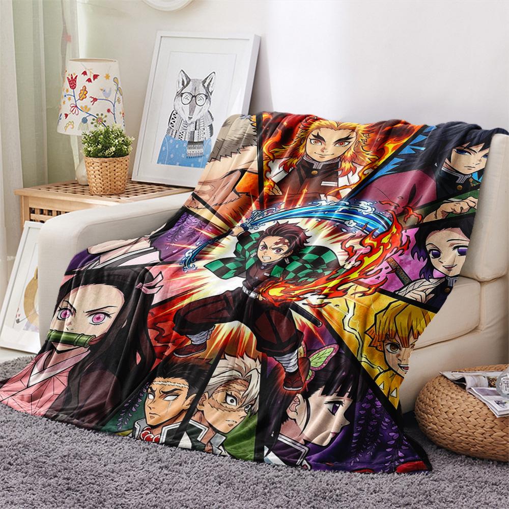 1PC Demon Slayer Kimetsu No Yaiba Patterned Flannel Blanket Suitable For All Seasons For Home Decor Warmth And Comfort Gifts Holiday Present
