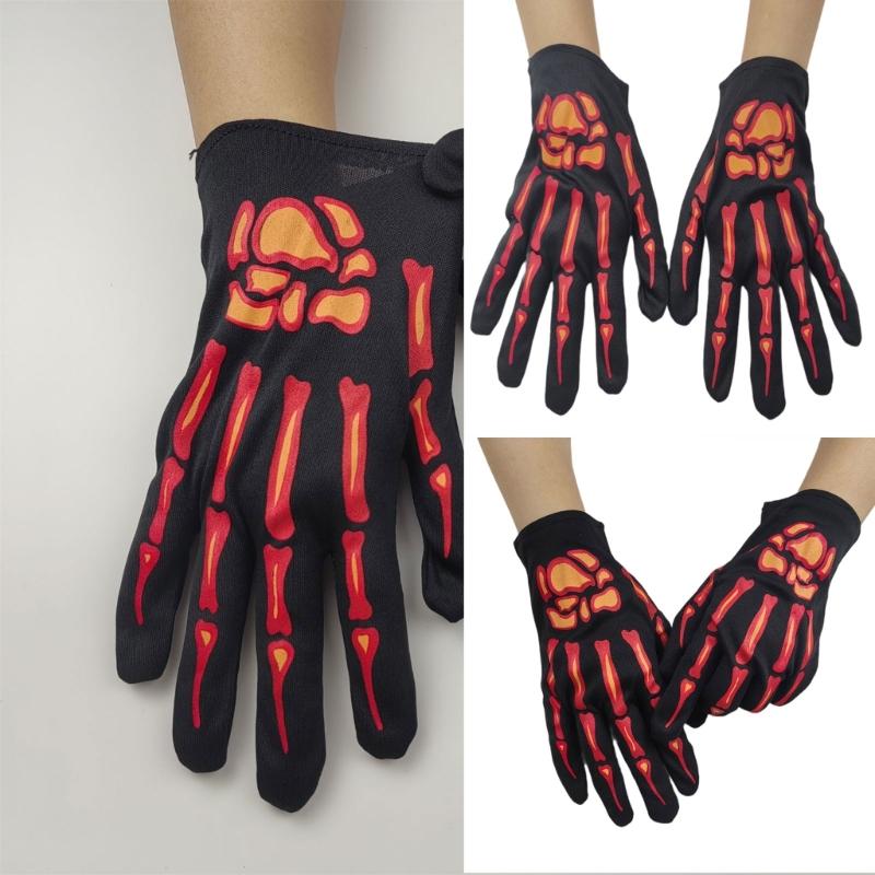 Punk Skeleton Gloves Halloween Party Accessory Breathable Fabric Suitable for Gothic Costume Cosplay