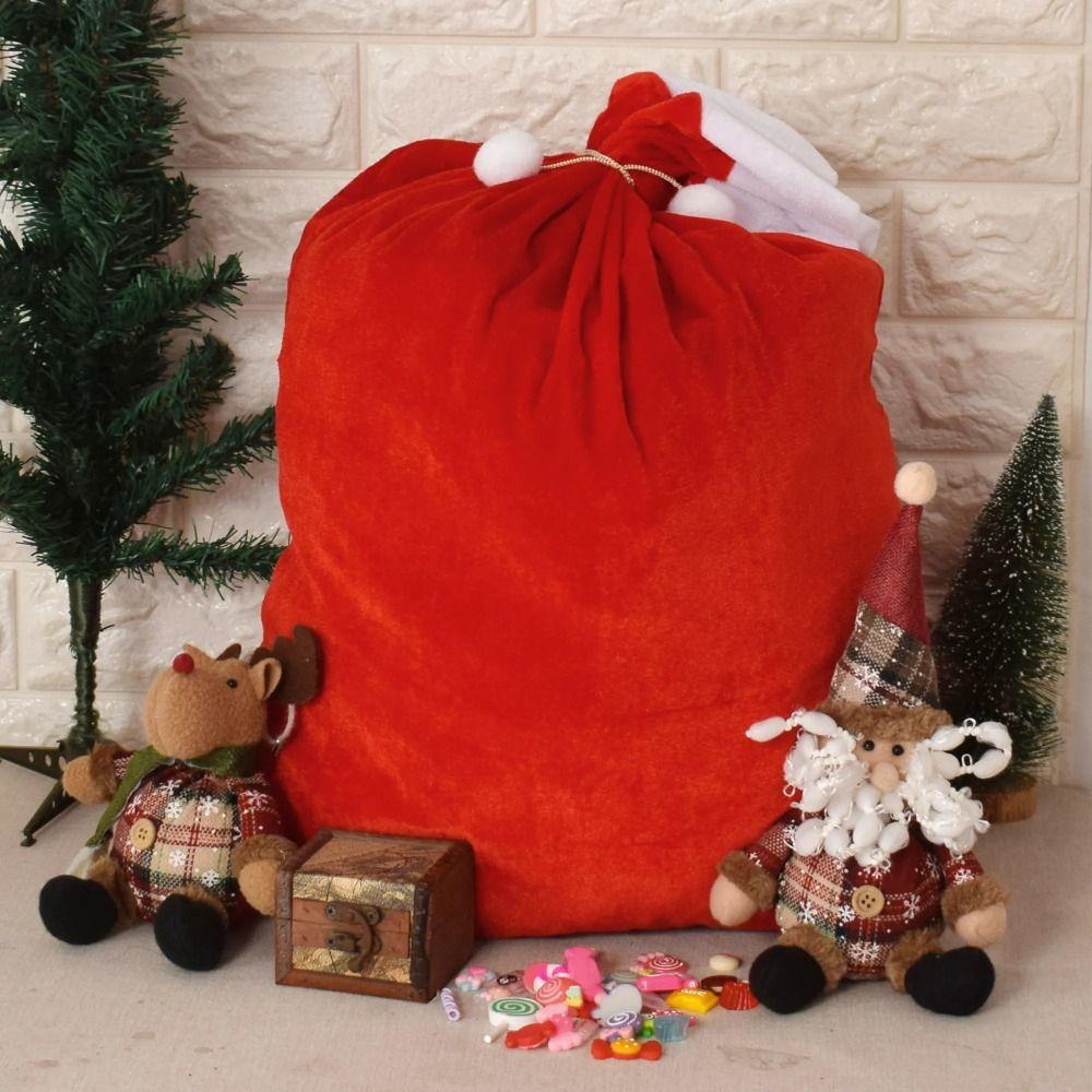 Red Velvet Red Santa Claus Gift Bags Large Capacity Santa Claus Bags  for Christmas