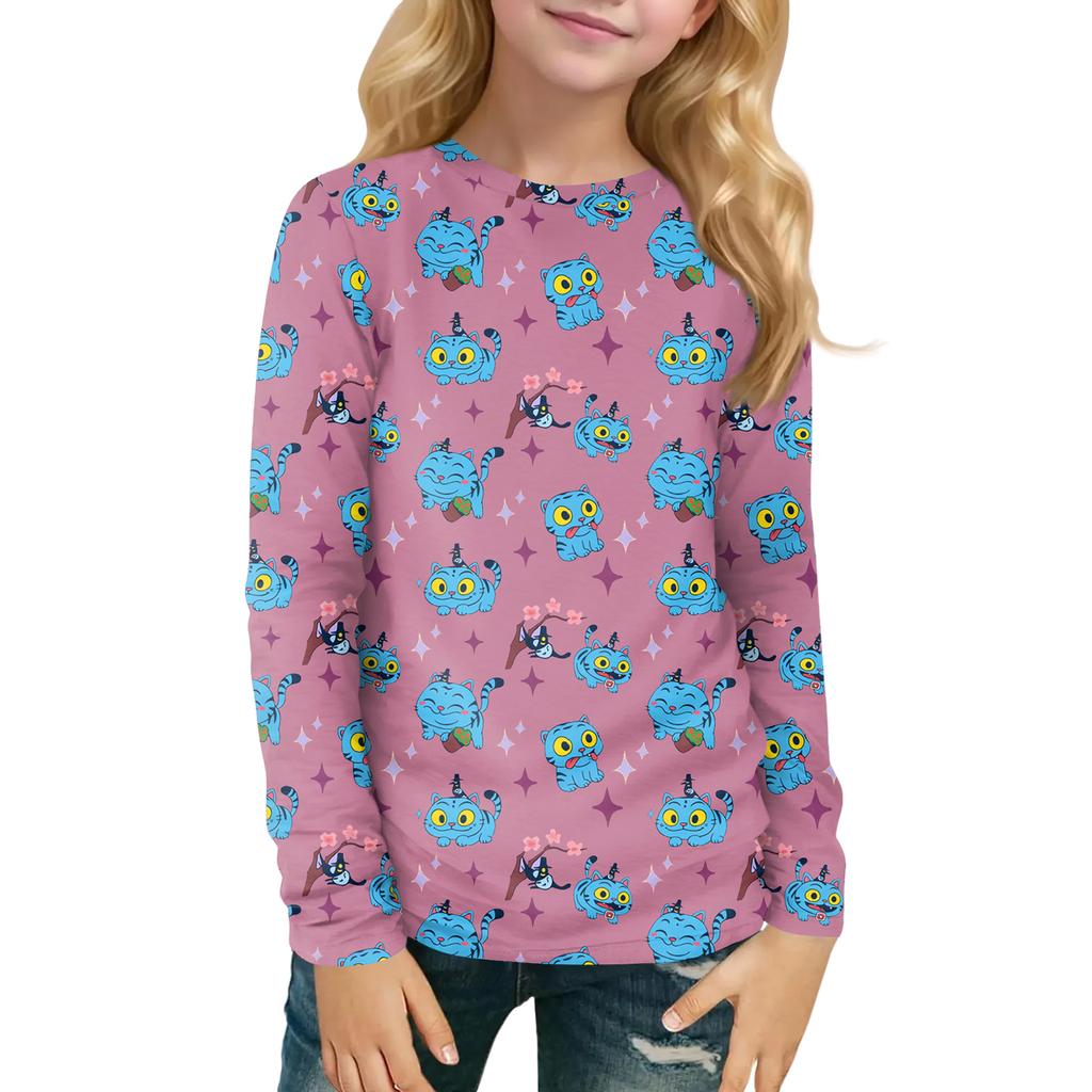 Children's Witch  Printed Long Sleeved Round Neck Top With Floral Print For Daily Casual T-shirt