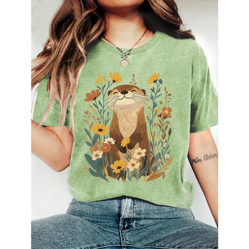 Women's Summer Clothing Printed Round Neck One-piece Summer Short Sleeved T-shirt