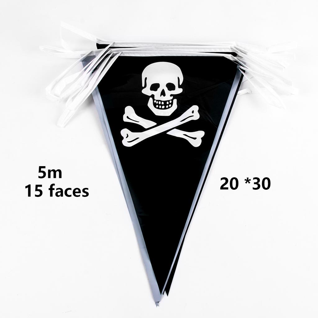 5m Halloween Piratenbanner Piratenschädel Gedruckte Schwarze Wimpel Dreiecksflaggen Piraten-Themenparty Dekoration Geburtstagsfeier