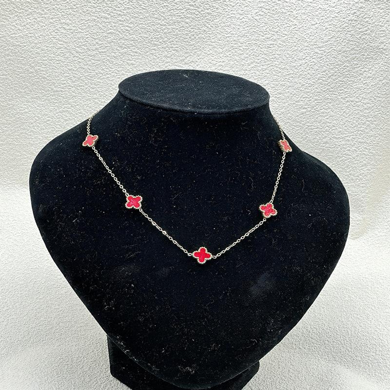 Neue 13mm Vierblattklee Fünf-Blüten-Halskette Verblasst Nicht Hohe Version 11mm Titanstahl Schlüsselbeinkette Schmuck