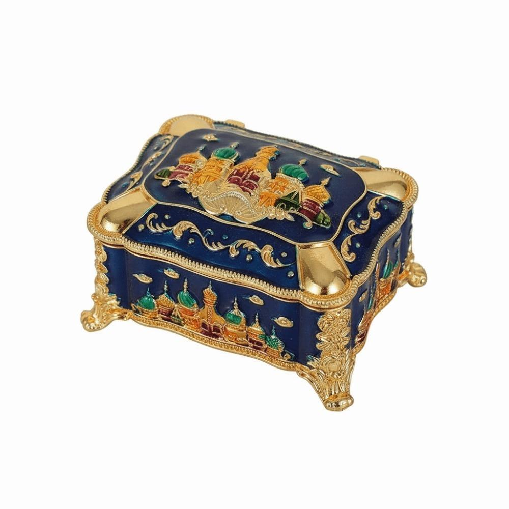 

Enamel Zinc Zinc Alloy Bracelet Organizer Embossed Castle Dresser Display Ring Storage Jar Home Decoration темно-синий