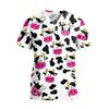 Top de Trabajo para Mujer con Cuello en V de Manga Corta y Bolsillos Estampado de Dibujos Animados Camisa de Uniforme Médico Ajuste Cómodo Tejido Duradero Adecuado para Profesionales de la Salud