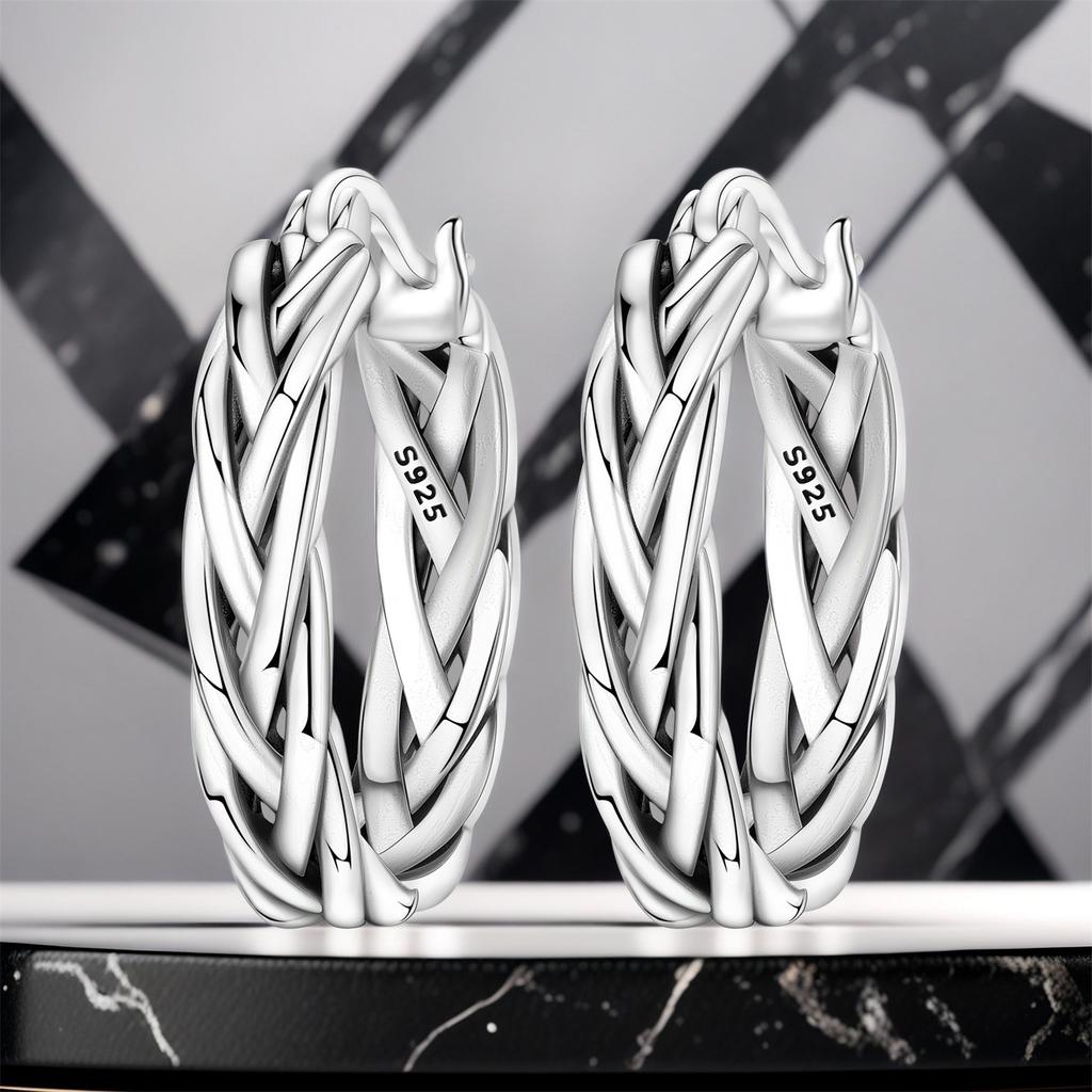 S925 Sterling Silver Vintage Basic Woven Earrings Hoop Earrings Women Jewelry Original Trendy Anniversary Gifts