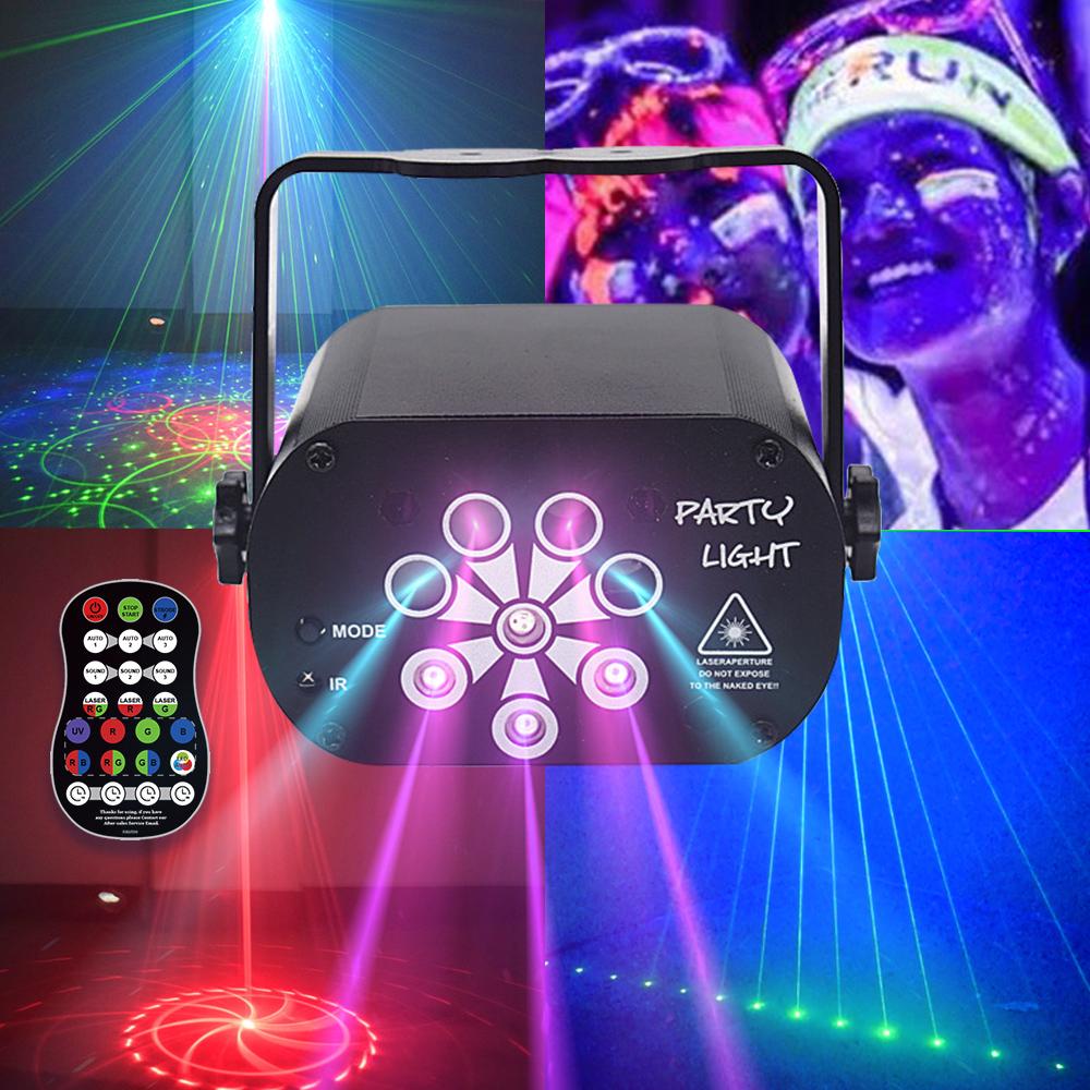 

120 моделей USB перезаряжаемый светодиодный лазерный проектор свет RGB UV DJ Sound Disco Light для свадьбы, дня рождения, вечеринки, DJ Stage Lights