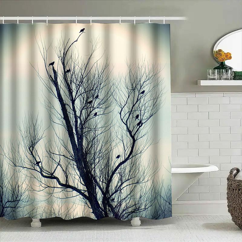 

Tuniu Black Bare Tree Silhouette Dark Forest Birds Twilight Grey Shower Curtain Home Decor Wall Art W60H190(CM)-1 Pcs