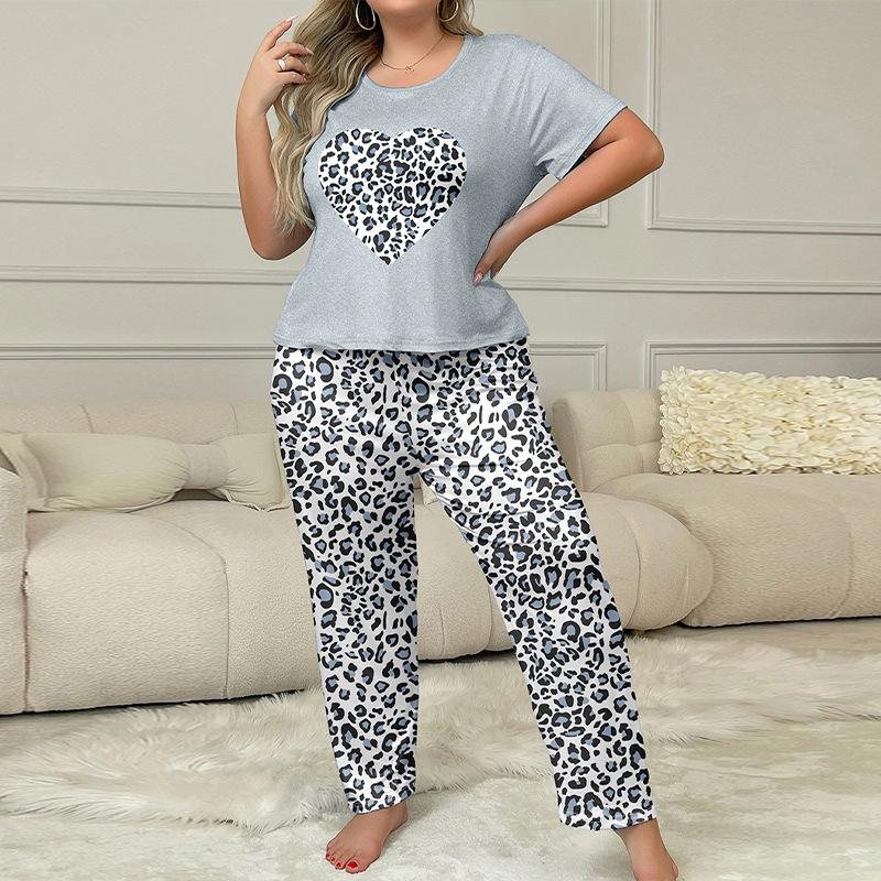spring summer plus size 5XL Women Leopard Print Pajamas Set Two piece Sleepwear Loungewear short sleeve top and pants Pajama Women Pijama Homewear