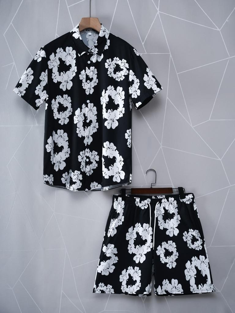 Men's Summer Palm Tree Tropical Plant Shirt Hawaiian Shirt 2-Piece Set Short Sleeve Shorts Lapel Tropical Fashion Casual Holiday