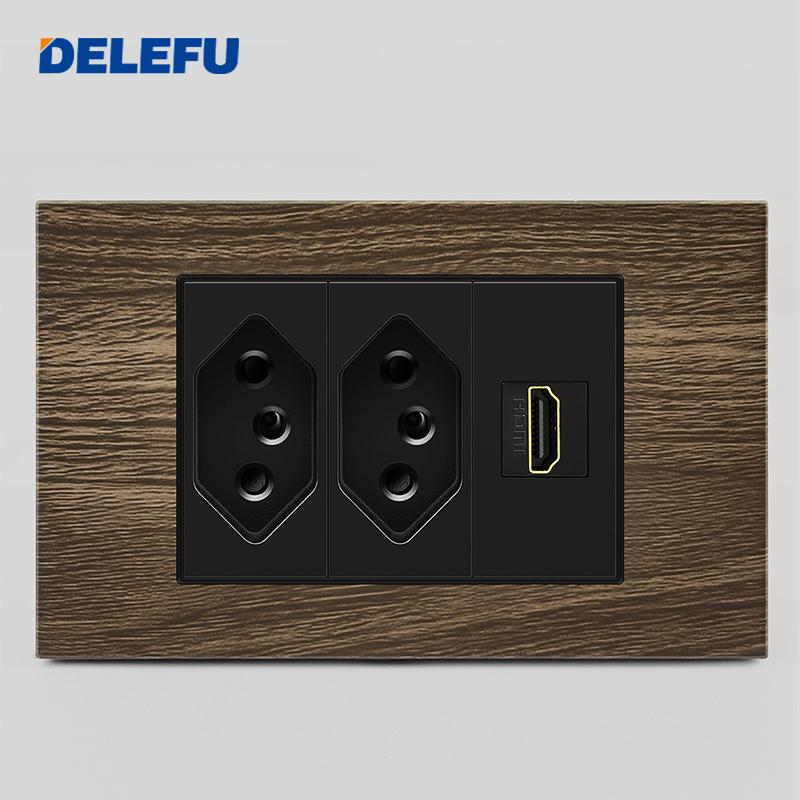 DELEFU Brasilianischer 118er Vintage Aluminium-Holzmaserung Schaltersteckdose mit USB Typ-C Anschluss Netzstecker ist Langlebig.