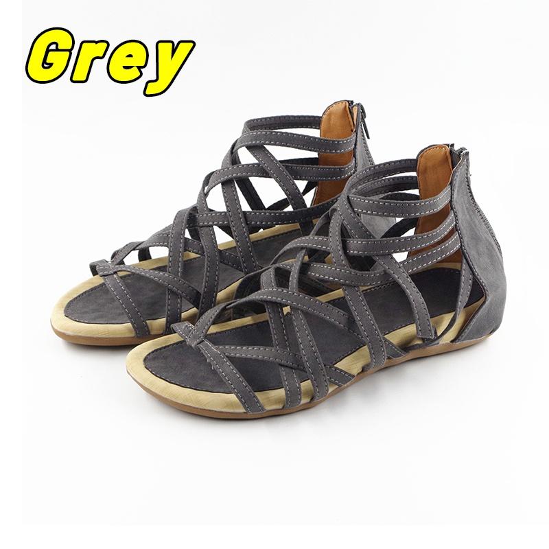 New Women Open Toe High Tops Sandals Comfy PU Leather Hollow Out Summer Shoes Boho Style Bandage Back Zipper Beach Shoes
