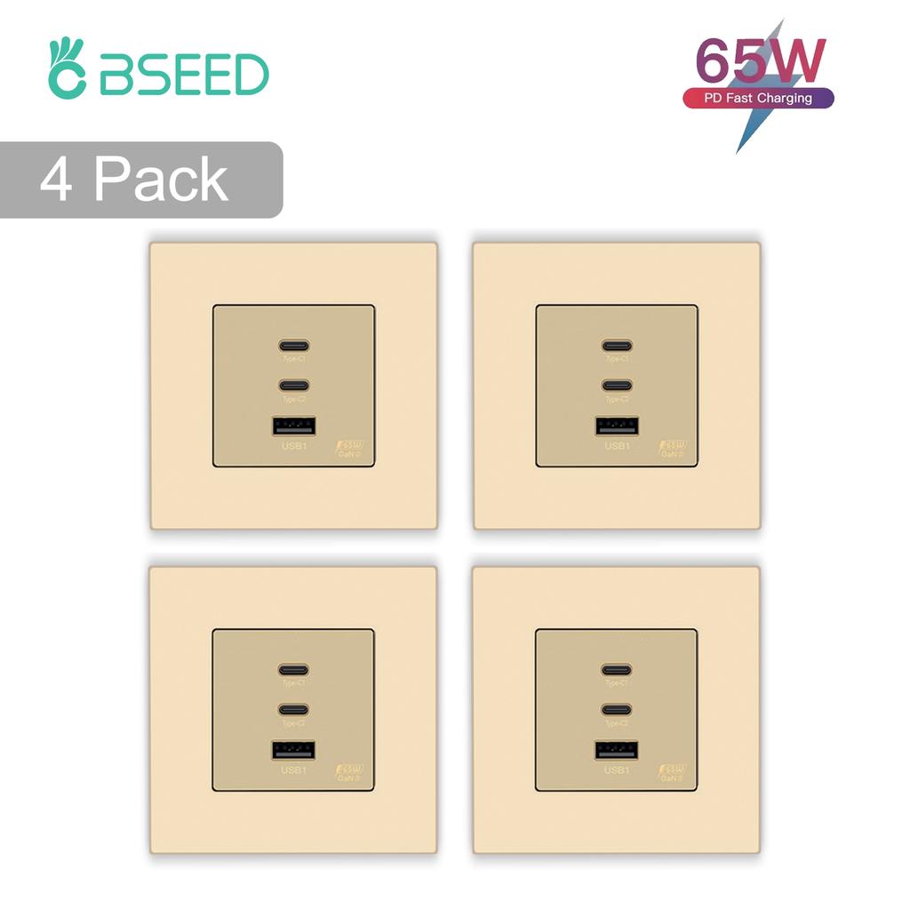 BSEED EU Wall Power Socket With Dual Type-c USB 65W Fast Ports For Phone Laptop Charging Matte Plastic Frame 1/2/3/4Pack