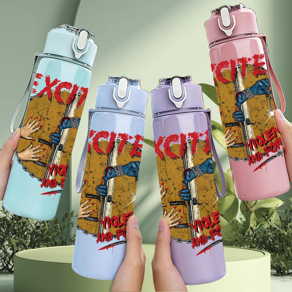 1PC Exciter Metal Band Retro Album Print 750ml Portable Sports Water Bottle Leakproof Travel Gym Drink Cup