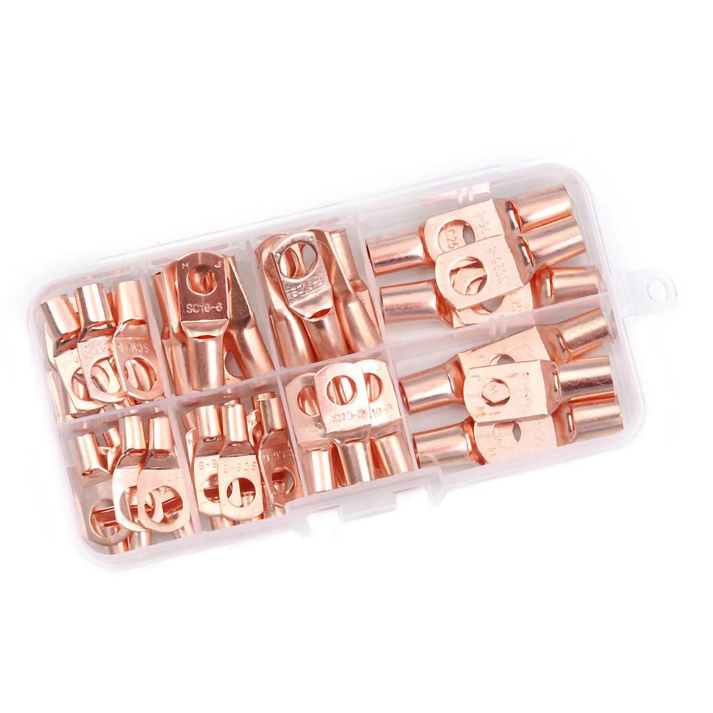 60Pcs Copper Wire Lugs Battery Cable Lugs Ring Terminals Connectors with 80Pcs Heat Shrink Tubing