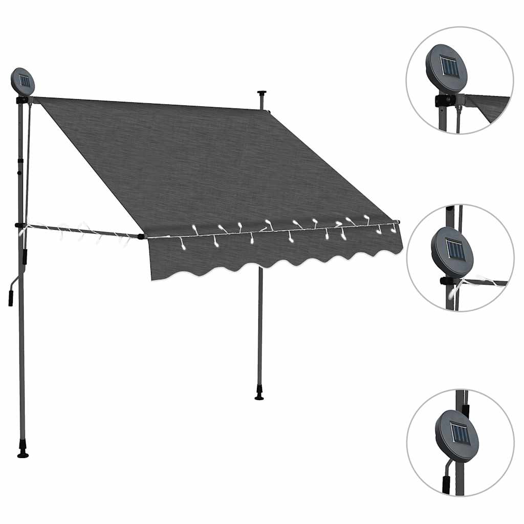Vidaxl Hand-Rolled Awning with LED, 100 Cm, Anthracite
