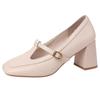 Retro Fashion High Heels Women's Square Head Mary Jane Shoes Summer New Shoes Buckle Thick Heel Light Mouth Middle Heel Shoes Single Shoes