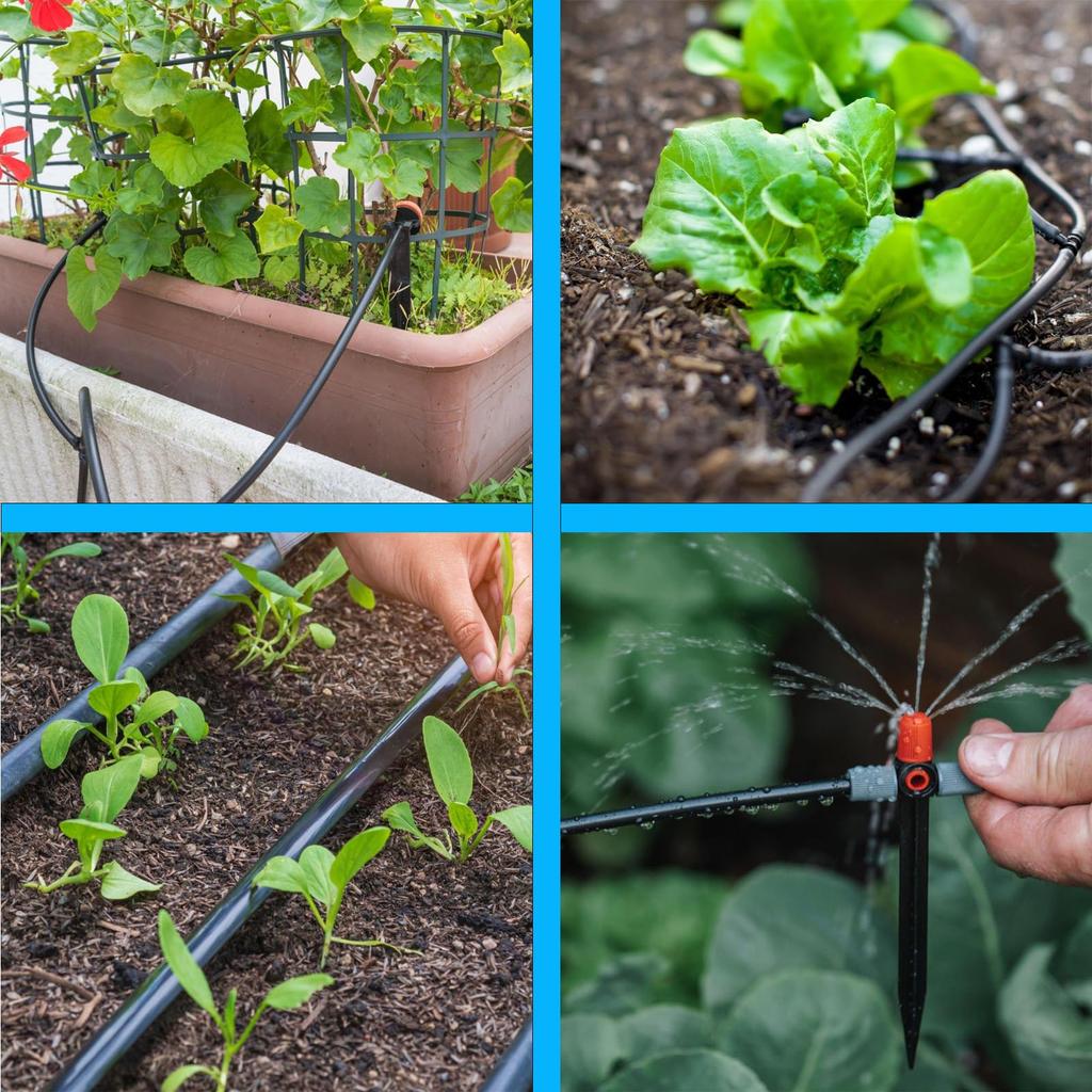 AeKeatDa 60m Drip Irrigation Hose, 4/7mm PVC Hose, Watering Hose, Spray Nozzle, Drip Irrigation System