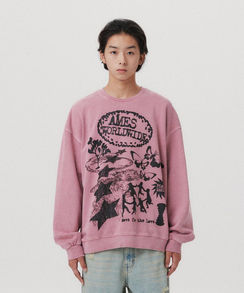AMES-WORLDWIDE Graphic Pigment Sweatshirt Pink(Am2Efum441A)