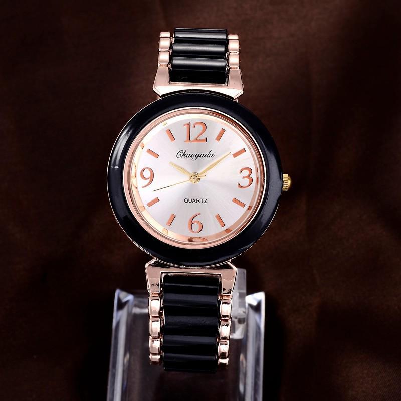 Роскошные полностью стальные женские часы Кварцевые классические женские часы чёрный