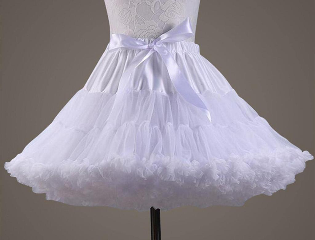 Kuroobaa Voluminous Tutu Tulle Fluffy 40cm Skirt, Petticoat, Pannier, (White)