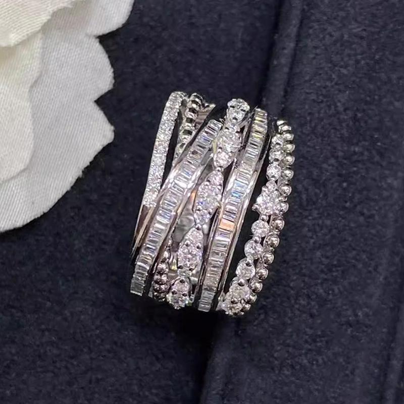 Gorgeous Trendy Wide Ring Women Fashion Multi Layer Design Brilliant Zirconia Finger Jewelry for Party Trendy Accessories