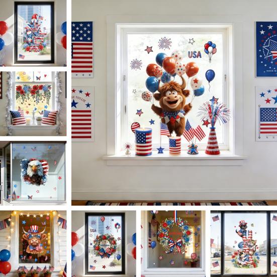 Yousheng Patriotic Window Cling American Flag Star Eagle Window Decals PVC Static Stickers for Independence Day Memorial Day 4th of July Home Office