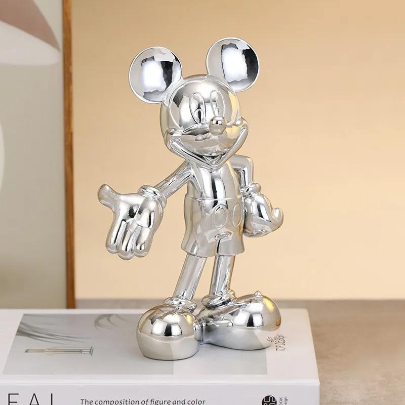 Disney Cartoon Anime Mickey Mouse Figure Statue Resin Plating Welcome Gesture Sculpture Mickey Ornaments Coffee Bar Home Decor