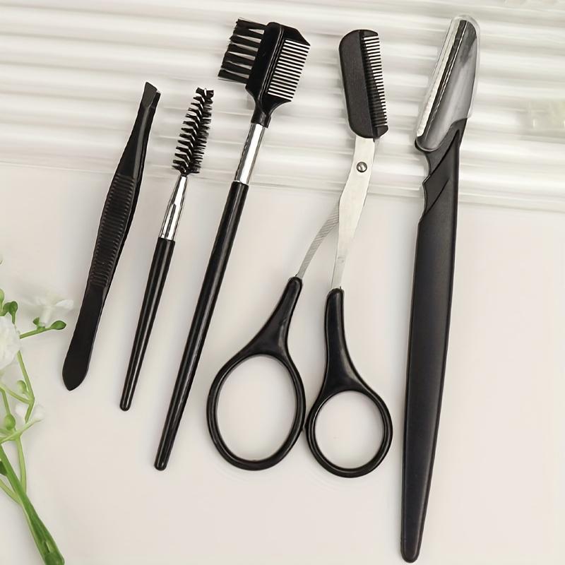 5 black facial eyebrow trimming tools, specialized eyebrow trimming scissors set
