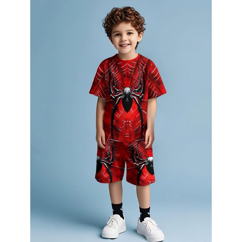 

Літній комплект з джерсі з 3D принтом з мультяшним візерунком, модний і повсякденний, з шортами з короткими рукавами, дитячі комплекти одягу для хлопчика 170