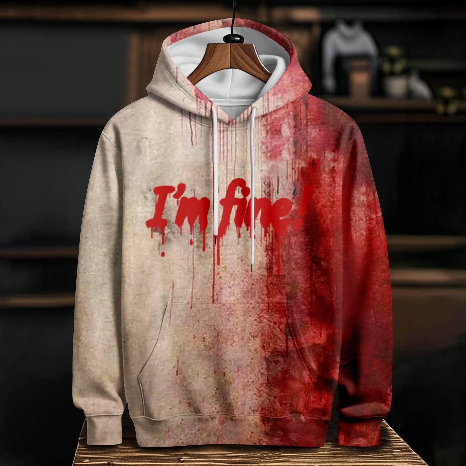 Women s Casual Fashion Halloween Printed Long Sleeve Pullover Hooded Sweatshirt L бежевый