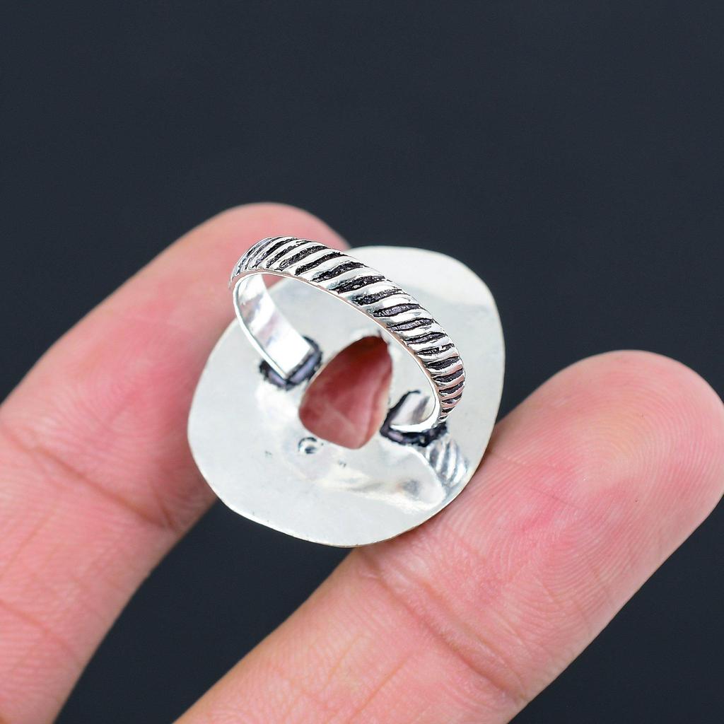 Wedding Gift For Her 925 Silver Natural Rhodochrosite Promise Ring Size 8