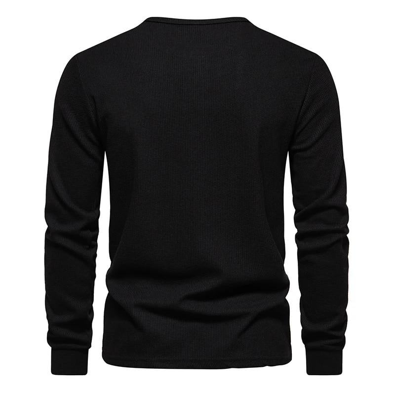 Waffle Henley T-Shirt Men Long Sleeve Basic Breathable Men's Tops Tee Shirts New Autumn Casual Solid Color Button T Shirts