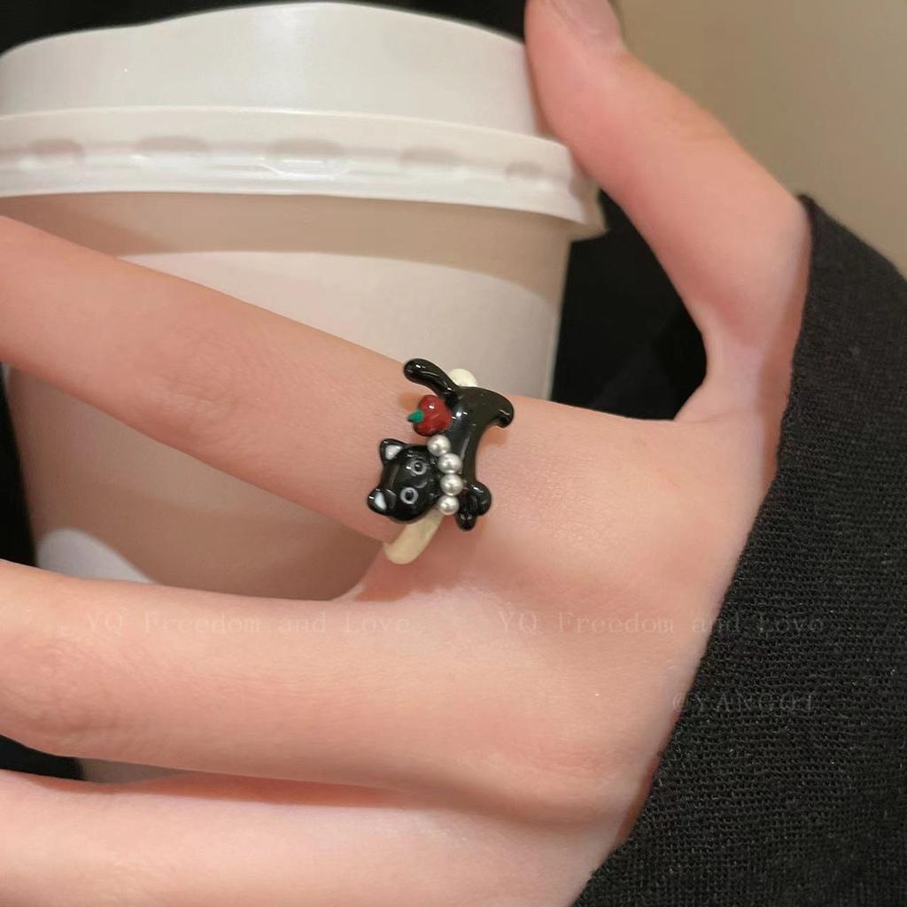 Roztomilý prsten s koťátkem Kreativní otevřený prsten Niche Dětský Sladký Dívčí Prsten Šperky Trend