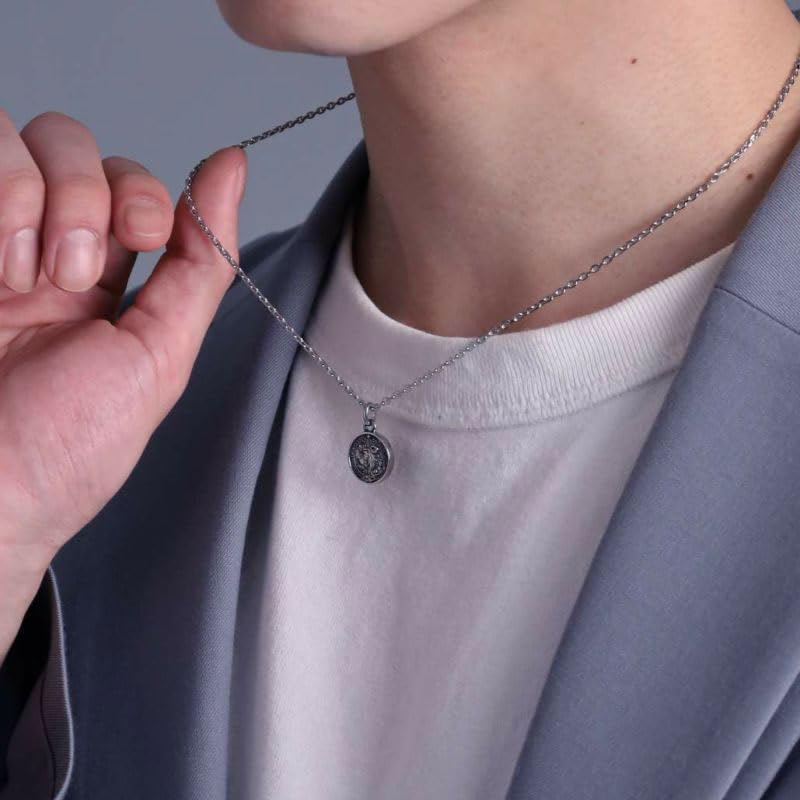 Lion Heart Men's Lion Coin Necklace, Pre-Wrapped, Czech Gold Coin, 316L Surgical Stainless Steel, Silver, Hypoallergenic, Includes Custom Pouch.