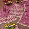 Mauve Silk Blend Embroidered Sharara Suit Set with Dupatta